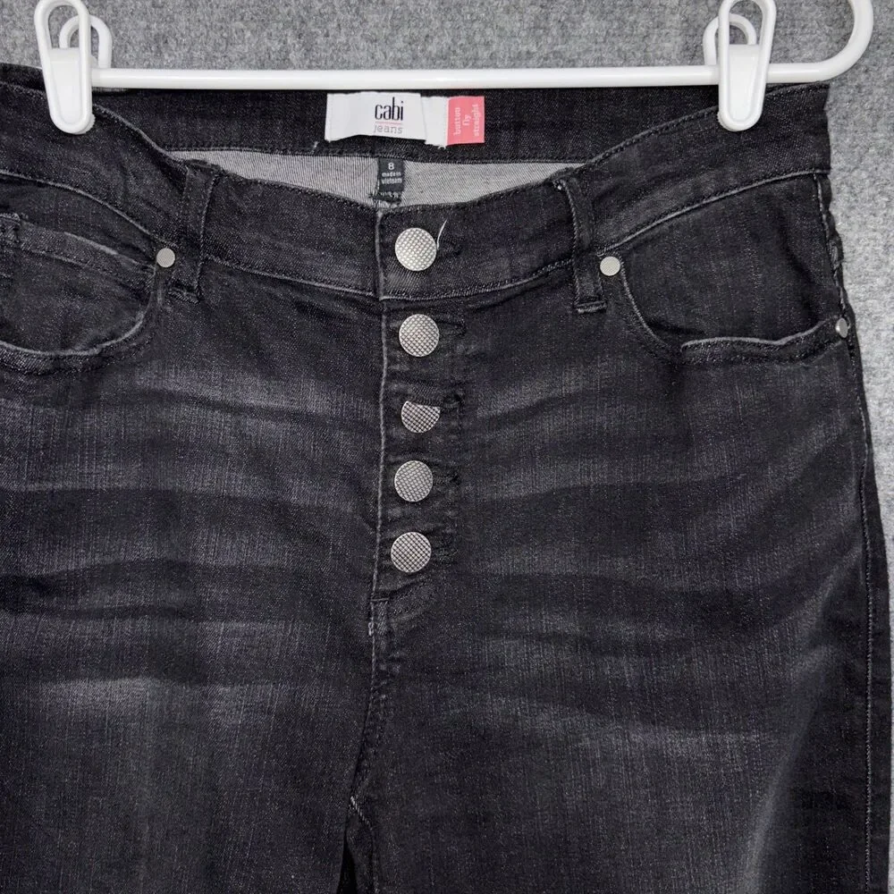 CAbi Jeans Womens Size 8 Black  Exposed Buttons Straight #4149 - Picture 4 of 11